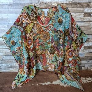 Susan Graver Oversized V Neck Overlay Poncho With Sleeve Seams